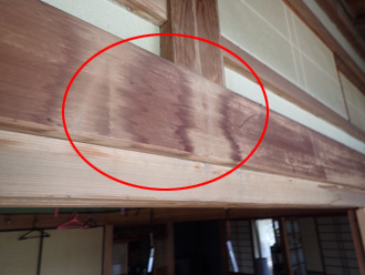 屋内の雨漏りの様子