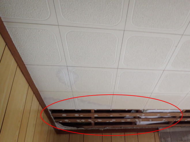 天井から雨漏りしている