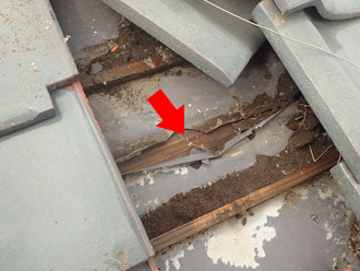 防水紙が破れている