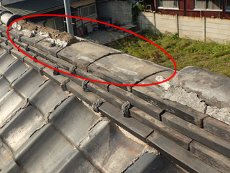 川崎市麻生区はるひ野で台風による被害で屋根の鬼瓦脱落からの雨漏り