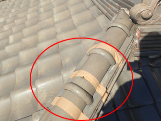 座間市緑ケ丘で台風被害で瓦の剥がれと棟瓦破損から雨漏り