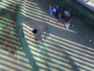 集水器の周辺にゴミが溜まっている