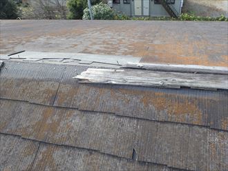 台風で飛散した棟板金