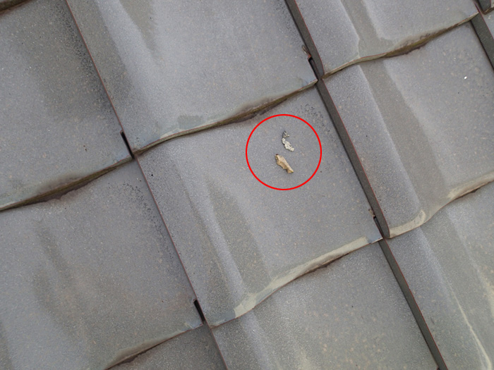 屋根に漆喰の破片が見つかった