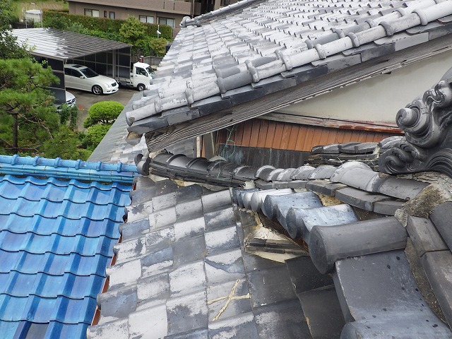 東大阪市にて、いぶし瓦葺き・入母屋屋根の雨漏り調査を行いました