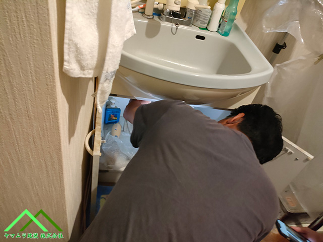 洗面台の下を調査