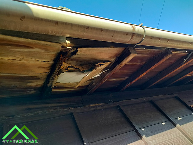 破損した野地板