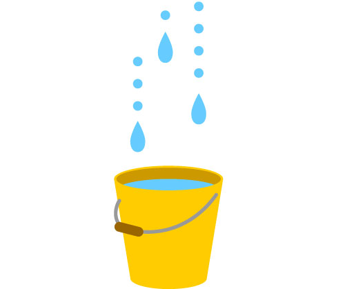 雨漏りをバケツで受け止める