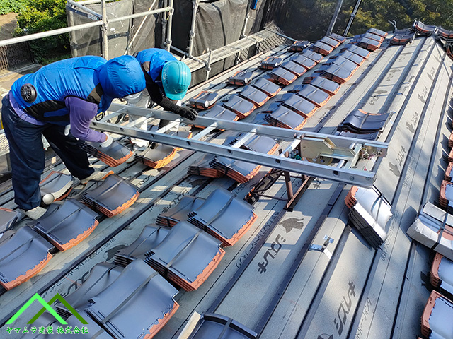 名古屋市緑区　山車殿の和瓦屋根葺き替え工事！新しい瓦で平部と丸冠瓦の施工