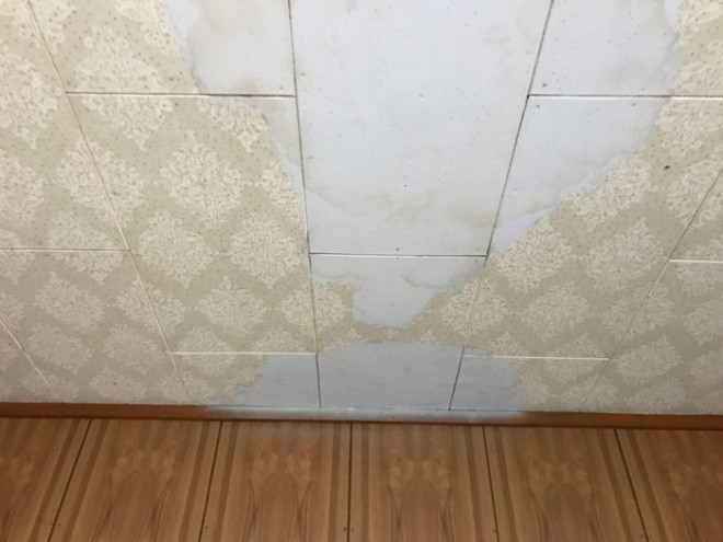 天井から雨漏りしている