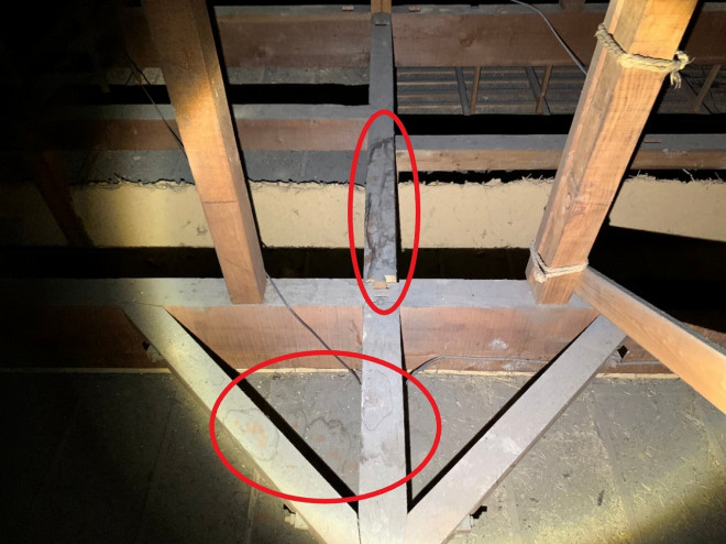 天井裏雨跡近景
