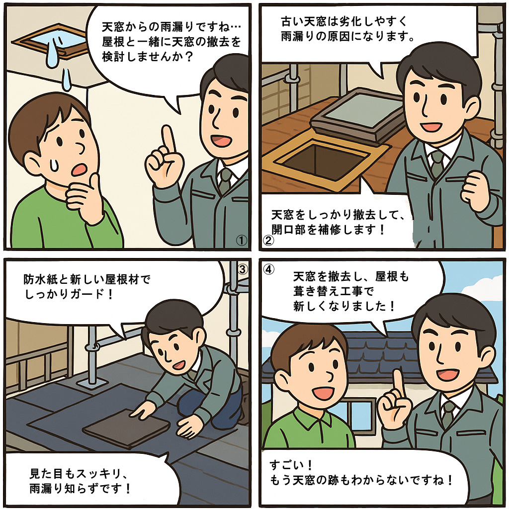 天窓撤去4コマ漫画