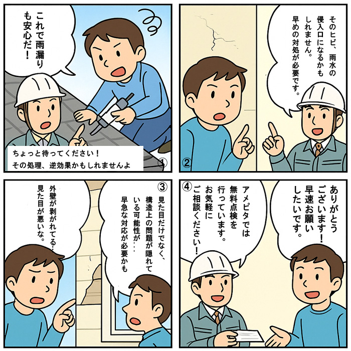 雨漏り調査4コマ漫画