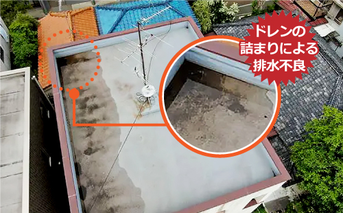 ドレンの詰まりによる排水不良