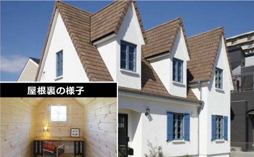 ドーマーの家の外観と屋根裏の様子