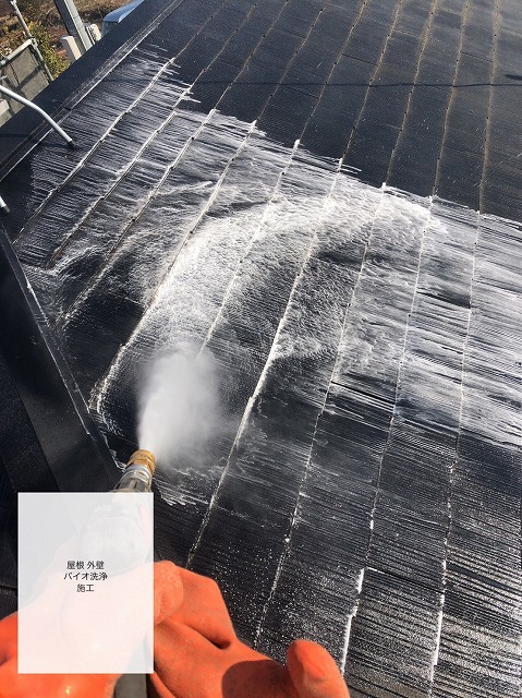 屋根を洗浄している様子