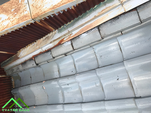壁際の瓦もズレています