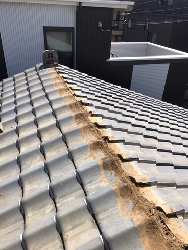 沼津市棟瓦撤去雨漏り