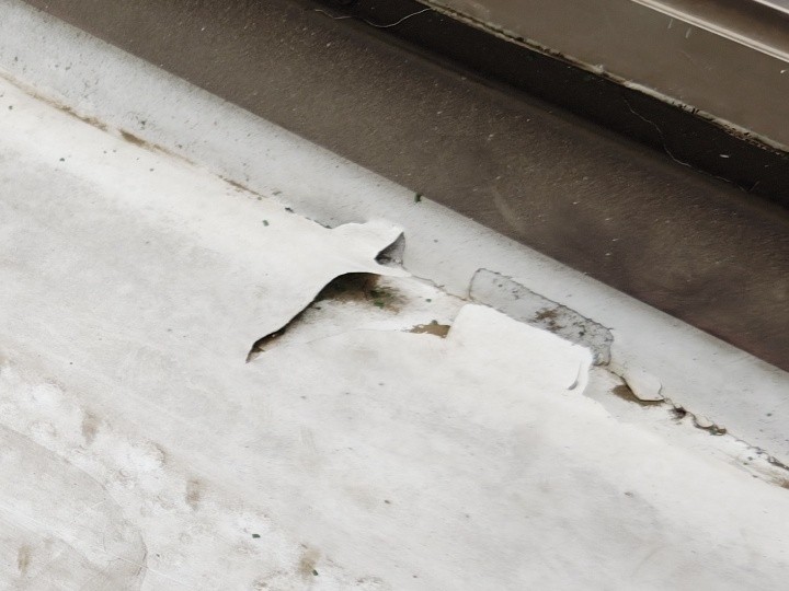 ベランダ床のシート自体が一部剥がれている状態