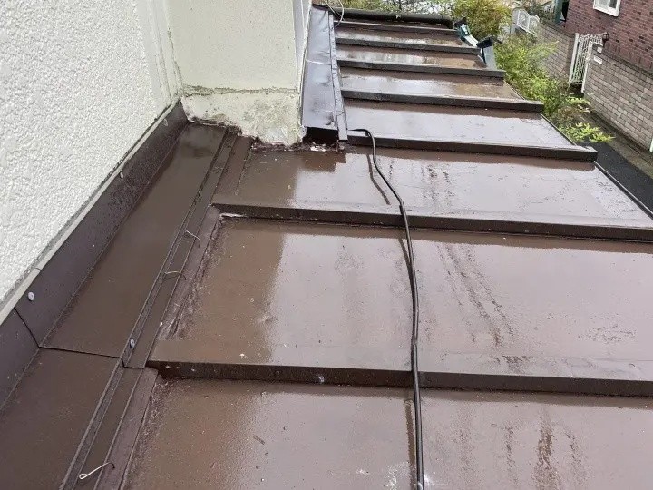 雨漏りした下屋根の点検調査