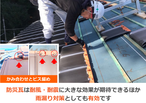 防災瓦は耐風・耐震に大きな効果が期待できるほか雨漏り対策としても有効です