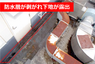 防水層が剥がれ下地が露出