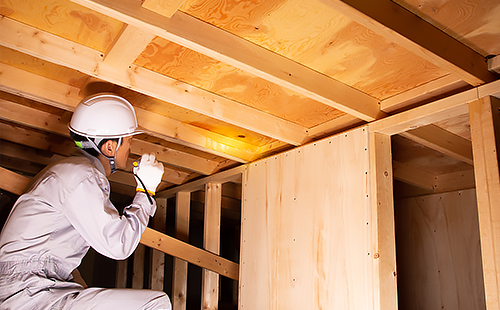 天井裏を点検している様子