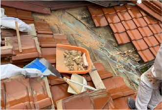 谷板金周りの瓦を取り外す